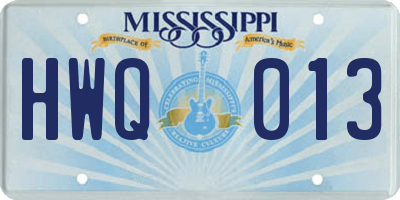MS license plate HWQ013