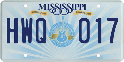MS license plate HWQ017