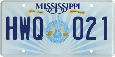 MS license plate HWQ021