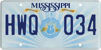 MS license plate HWQ034