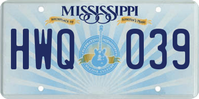 MS license plate HWQ039
