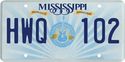 MS license plate HWQ102