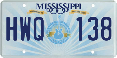 MS license plate HWQ138