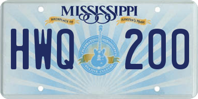 MS license plate HWQ200