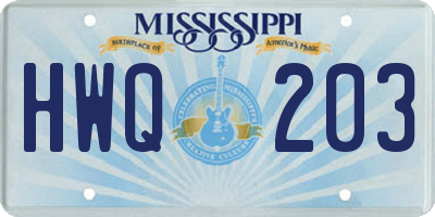 MS license plate HWQ203