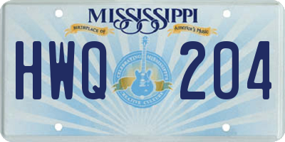 MS license plate HWQ204