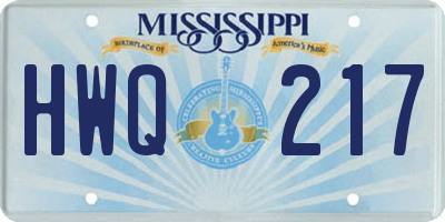 MS license plate HWQ217