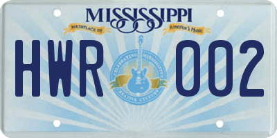 MS license plate HWR002