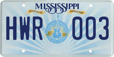 MS license plate HWR003