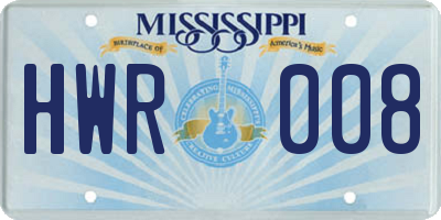 MS license plate HWR008