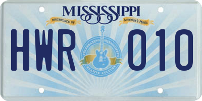 MS license plate HWR010