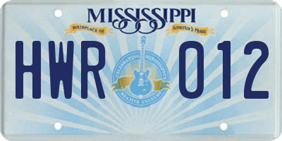 MS license plate HWR012