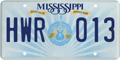 MS license plate HWR013