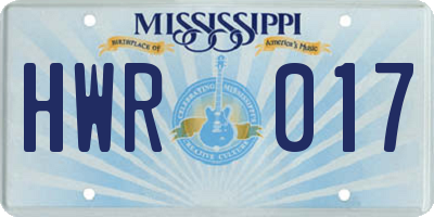 MS license plate HWR017