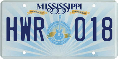 MS license plate HWR018