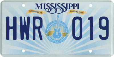 MS license plate HWR019