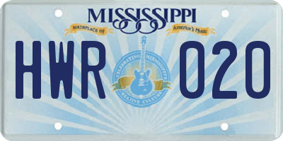 MS license plate HWR020