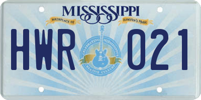 MS license plate HWR021