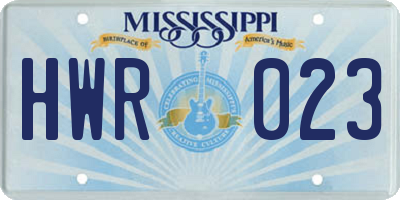 MS license plate HWR023
