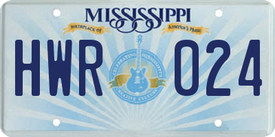 MS license plate HWR024