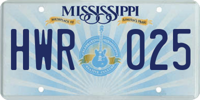 MS license plate HWR025