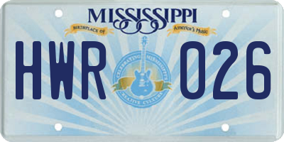 MS license plate HWR026