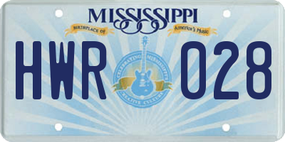 MS license plate HWR028