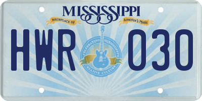 MS license plate HWR030