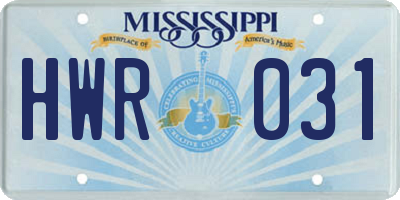 MS license plate HWR031