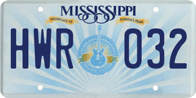 MS license plate HWR032