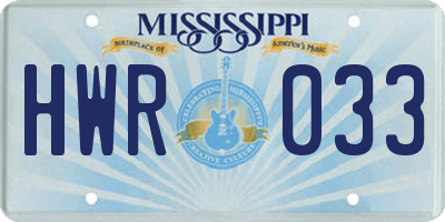 MS license plate HWR033