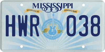 MS license plate HWR038