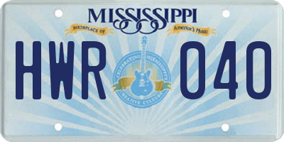 MS license plate HWR040