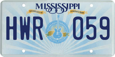 MS license plate HWR059