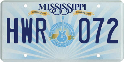 MS license plate HWR072