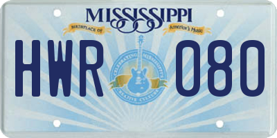 MS license plate HWR080