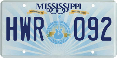 MS license plate HWR092