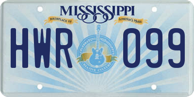 MS license plate HWR099