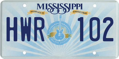 MS license plate HWR102