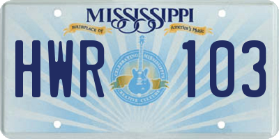 MS license plate HWR103