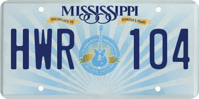 MS license plate HWR104