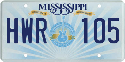 MS license plate HWR105