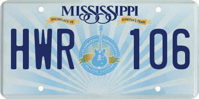 MS license plate HWR106