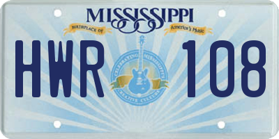 MS license plate HWR108