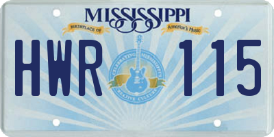 MS license plate HWR115