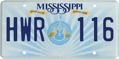 MS license plate HWR116