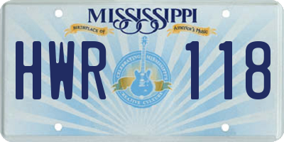 MS license plate HWR118