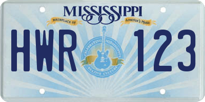 MS license plate HWR123