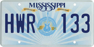 MS license plate HWR133