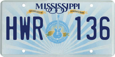 MS license plate HWR136